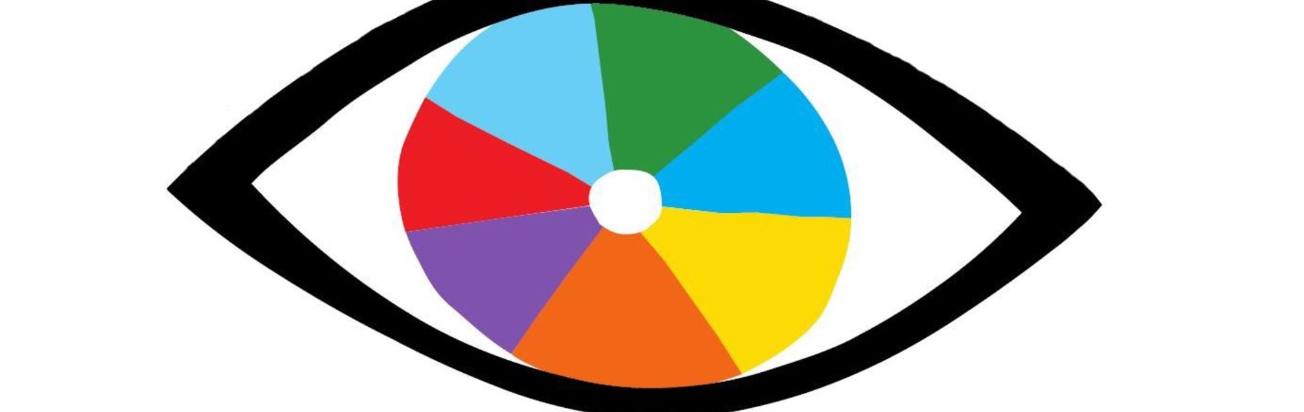 Das Foto ist eine Grafik. Sie zeigt ein stilisiertes Auge. In einem dicken schwarz. Es ist das Logo der Interkulturellen Woche. Die Pupille setzt sich aus Elementen zusammen, die in den Regenbogenfarben gehalten sind.